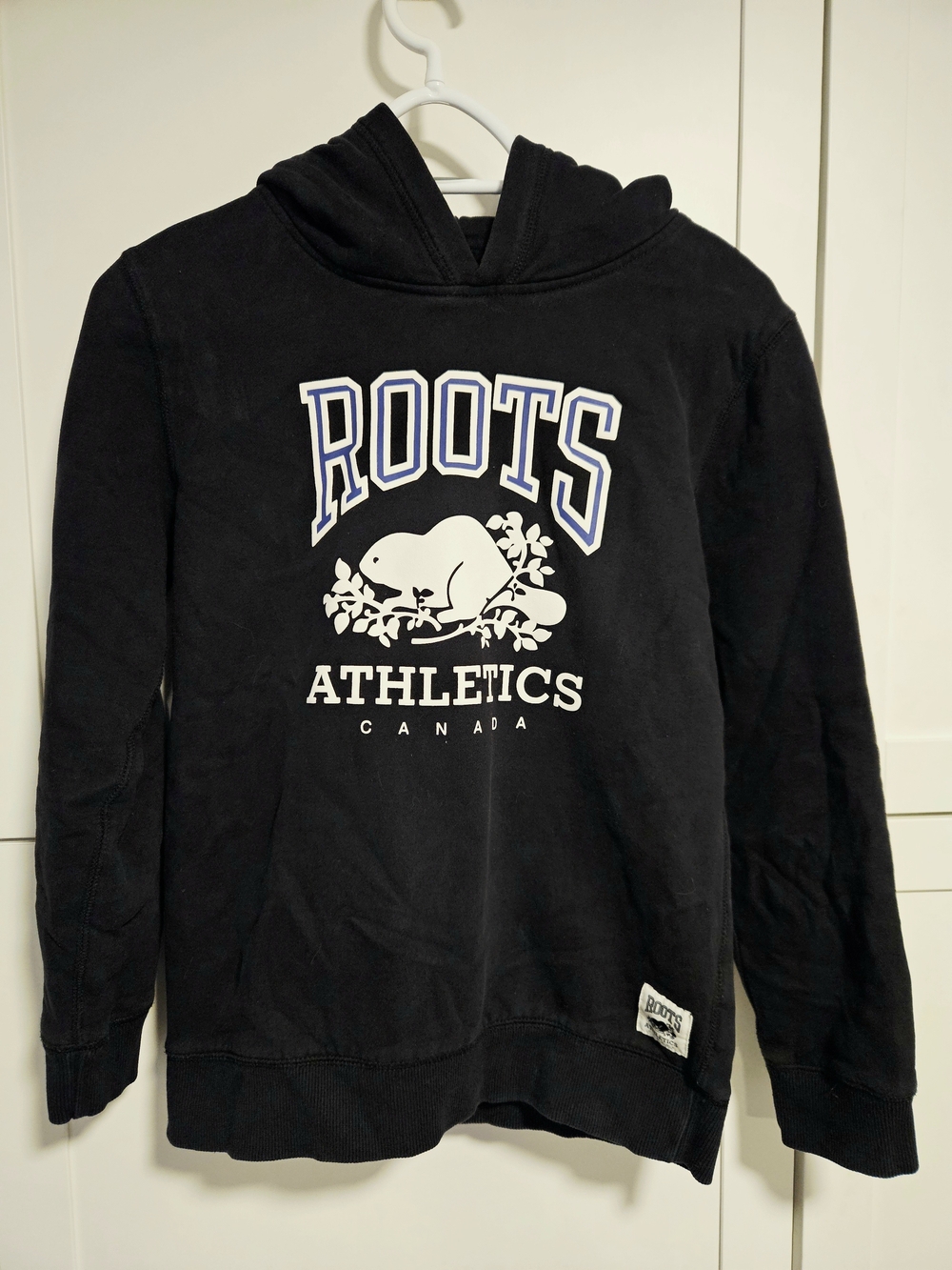 Roots Black Hoodie with White & Blue Logo YOUTH